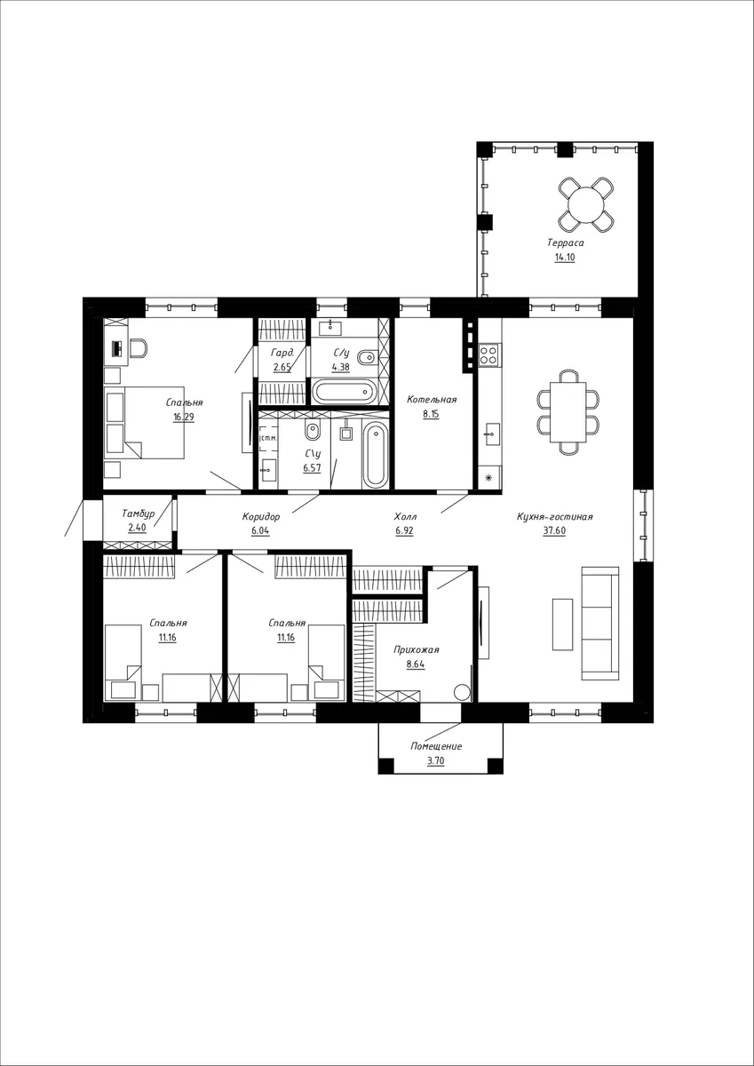 Планировка Кирпичный дом 128 м²- Каймары